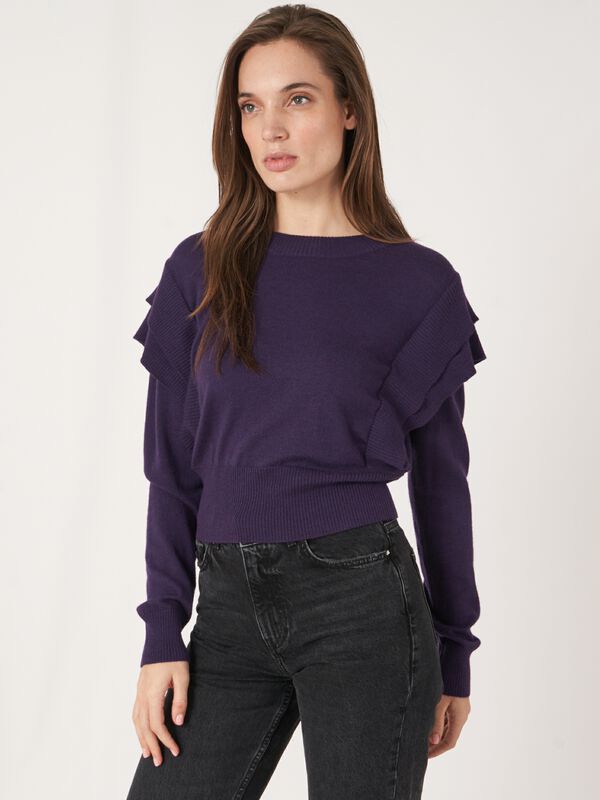 Cropped merino wool sweater with shoulder detail image number 1