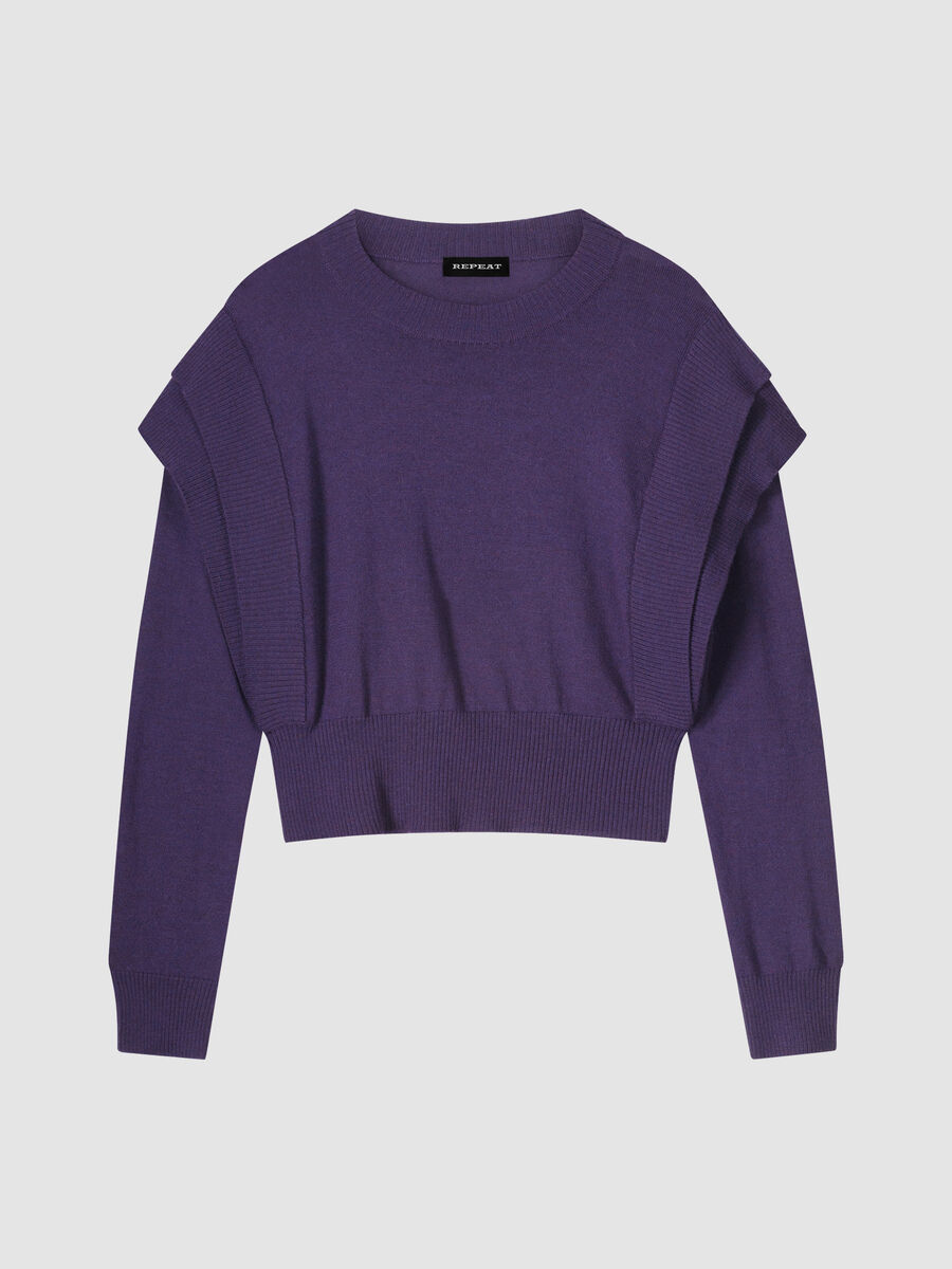 Cropped merino wool sweater with shoulder detail image number 0