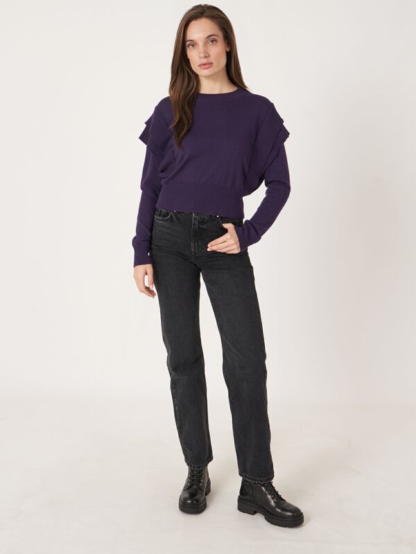 Cropped merino wool sweater with shoulder detail image number 7