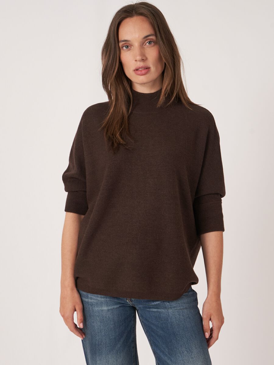 Oversized 3/4 batwing sleeve merino wool pullover  image number 0