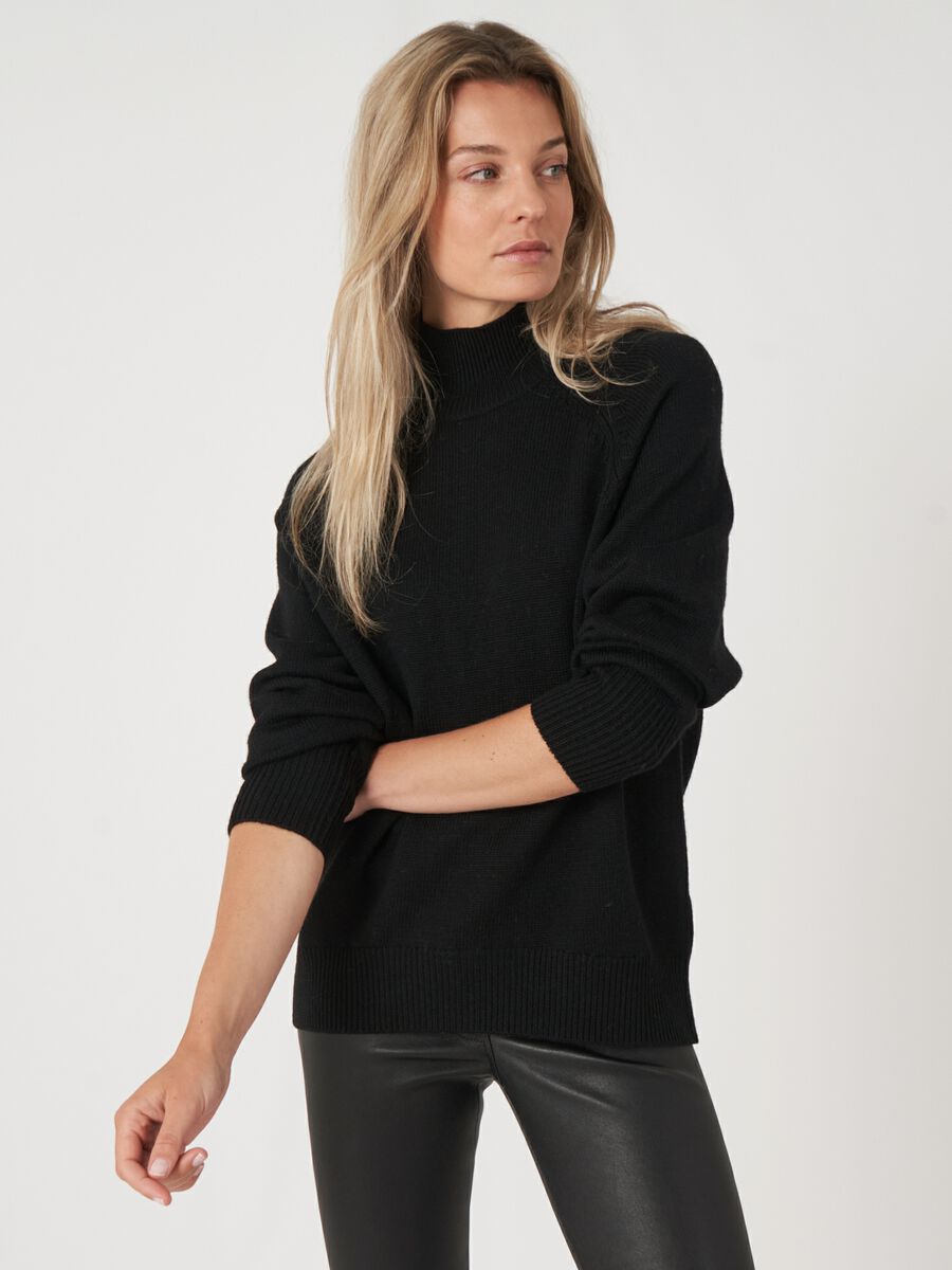 Merino wool raglan sweater with stand collar image number 0