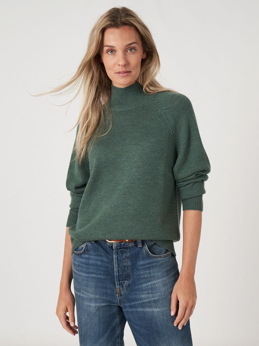 Merino wool raglan sweater with stand collar image number 0