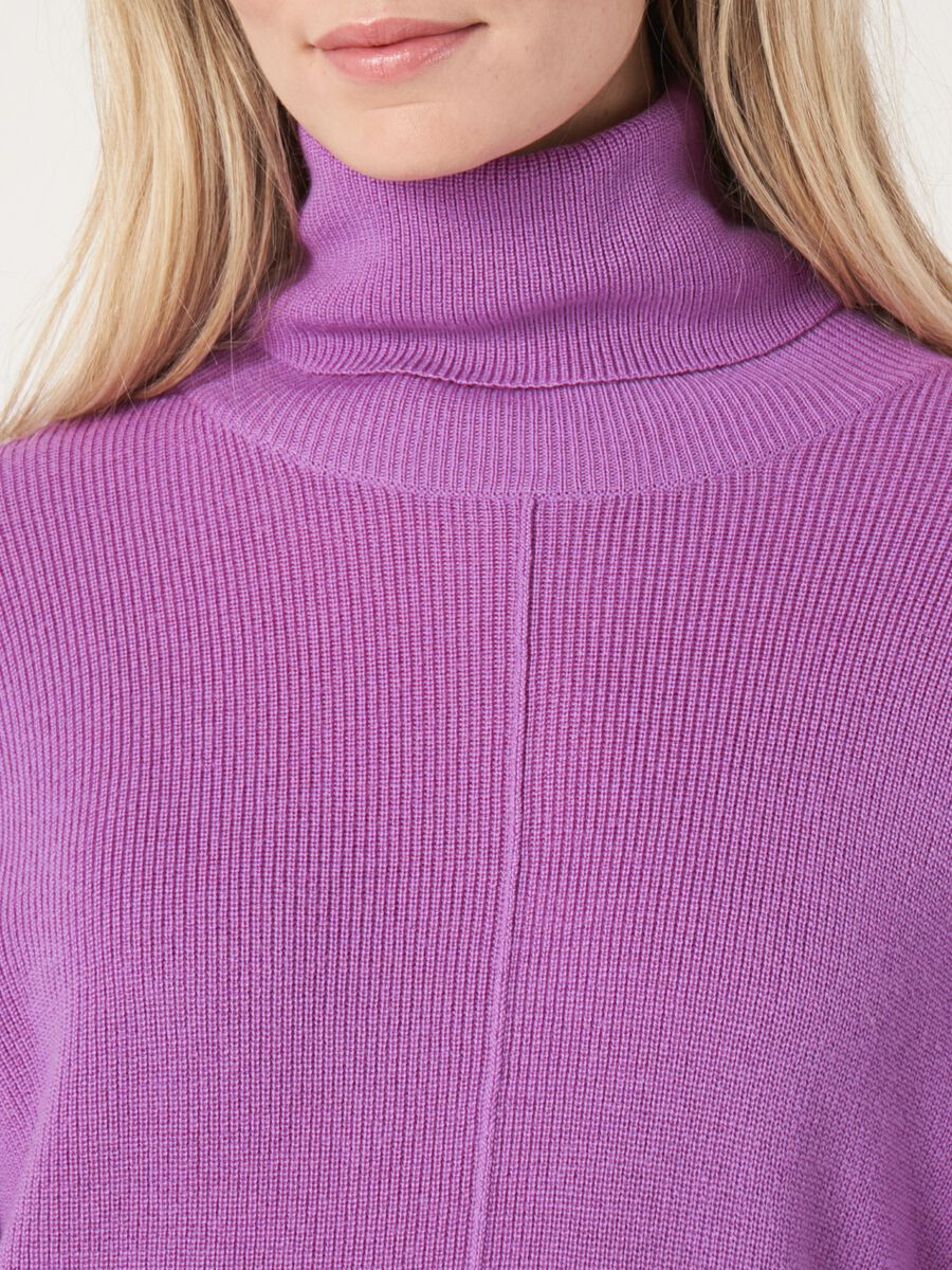 Fine rib knit turtleneck sweater with front pocket image number 2