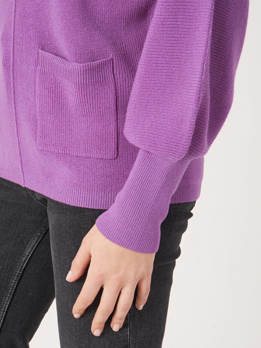 Fine rib knit turtleneck sweater with front pocket image number 3