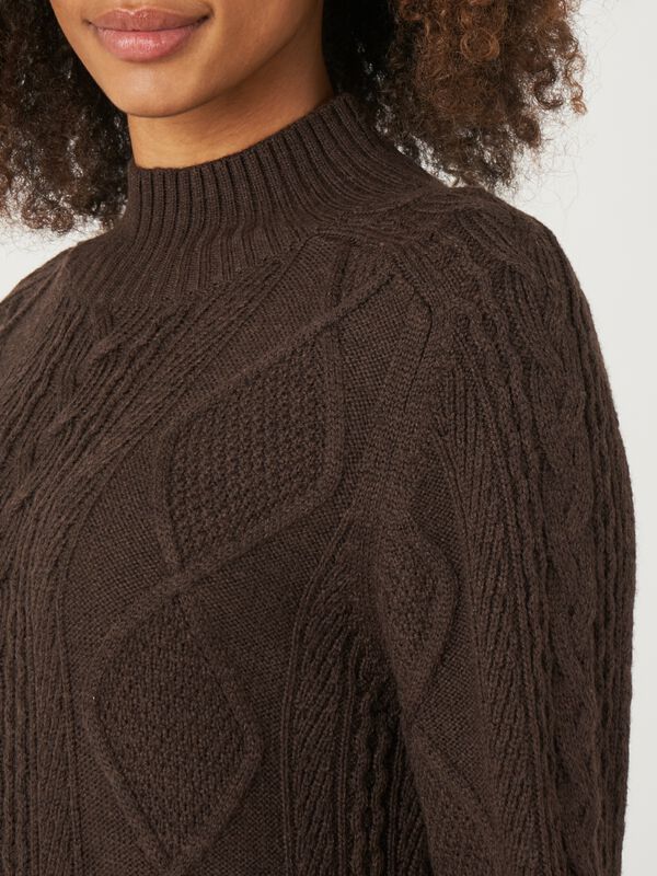 Merino wool cable knit dress with stand collar image number 9