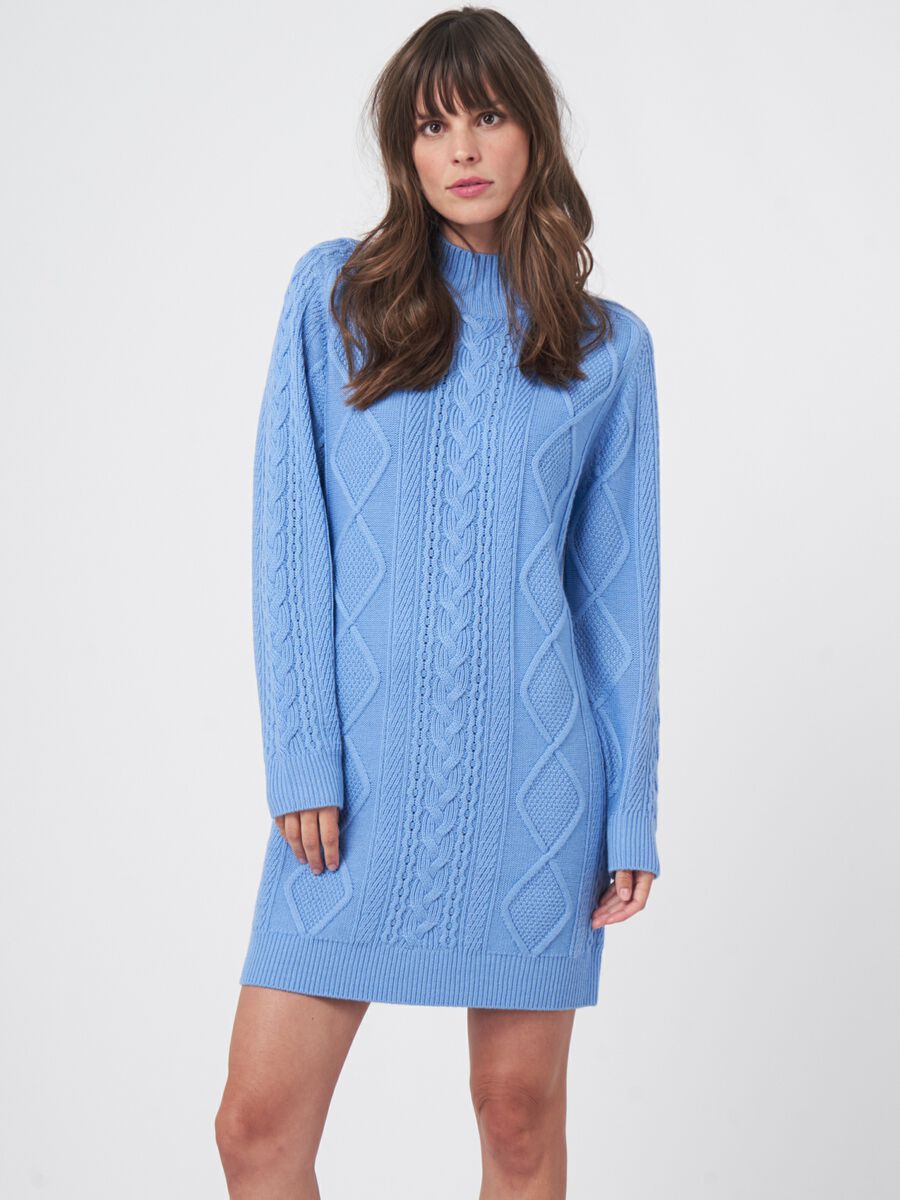 Merino wool cable knit dress with stand collar image number 0