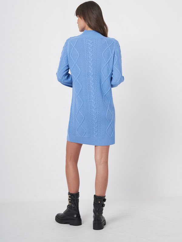 Merino wool cable knit dress with stand collar image number 1