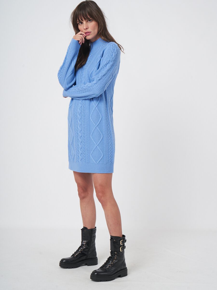 Merino wool cable knit dress with stand collar image number 0