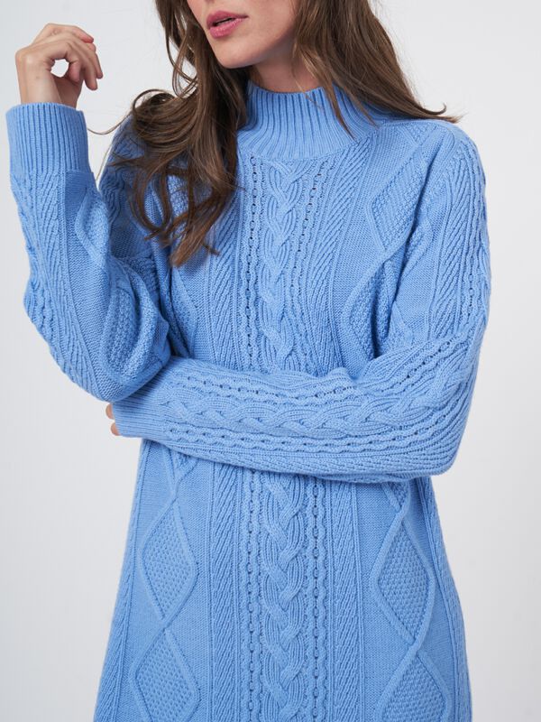 Merino wool cable knit dress with stand collar image number 3