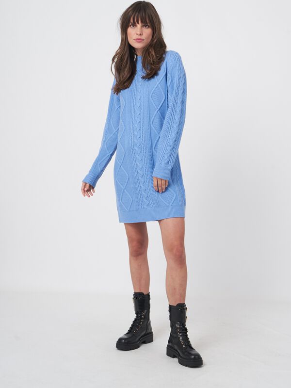 Merino wool cable knit dress with stand collar image number 5