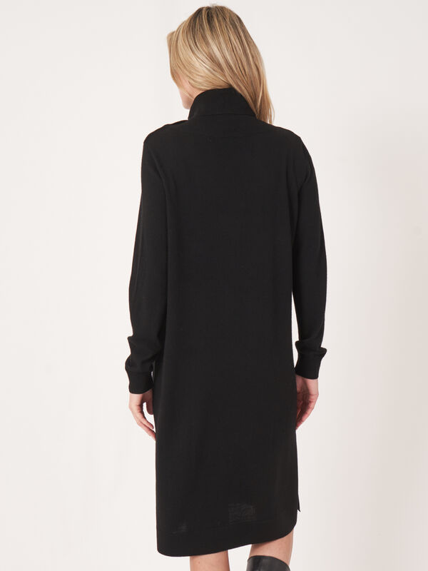 Knitted dress with buttoned high neck  and side slit image number 1