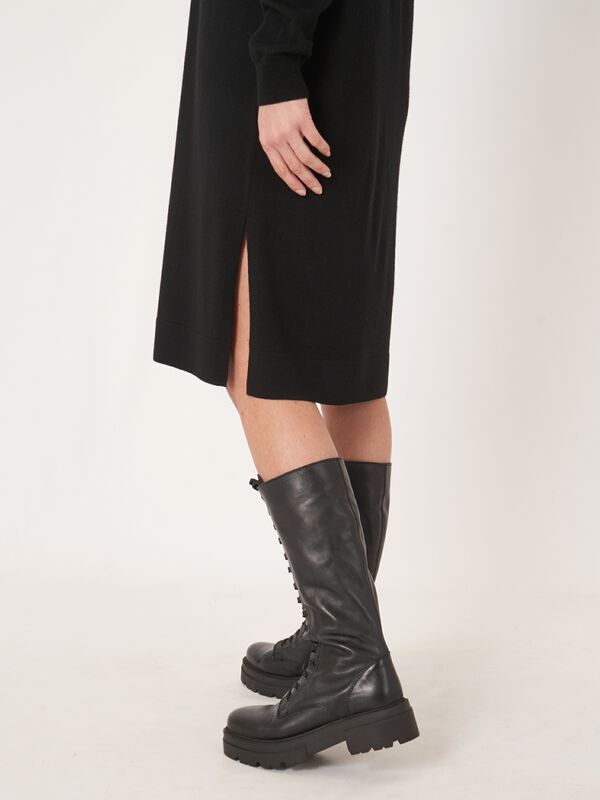 Knitted dress with buttoned high neck  and side slit image number 3