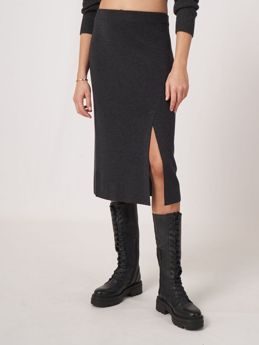 Merino wool skirt with front slit image number 0