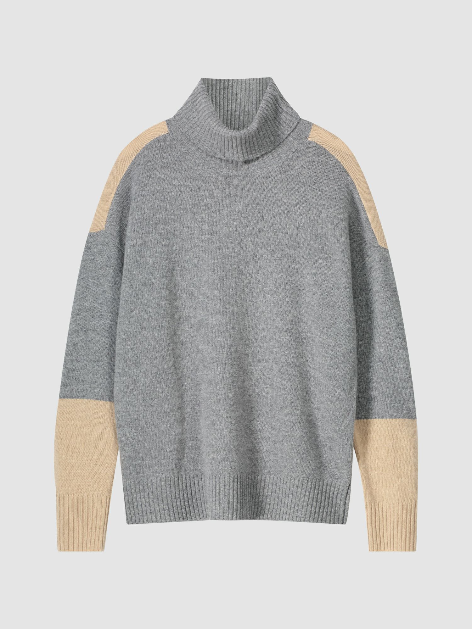 Two tone color block turtleneck sweater