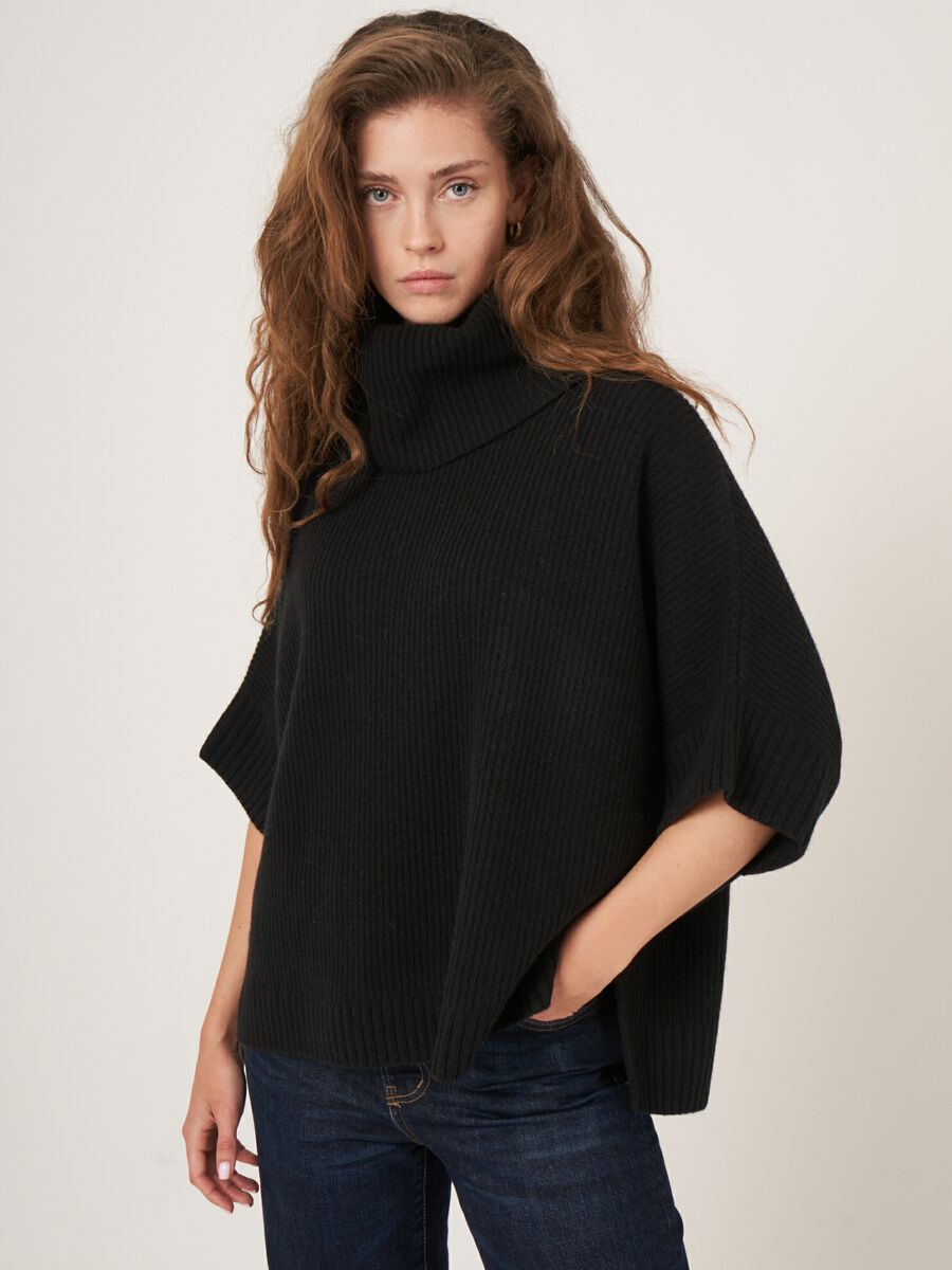 Wide turtleneck poncho sweater image number 0