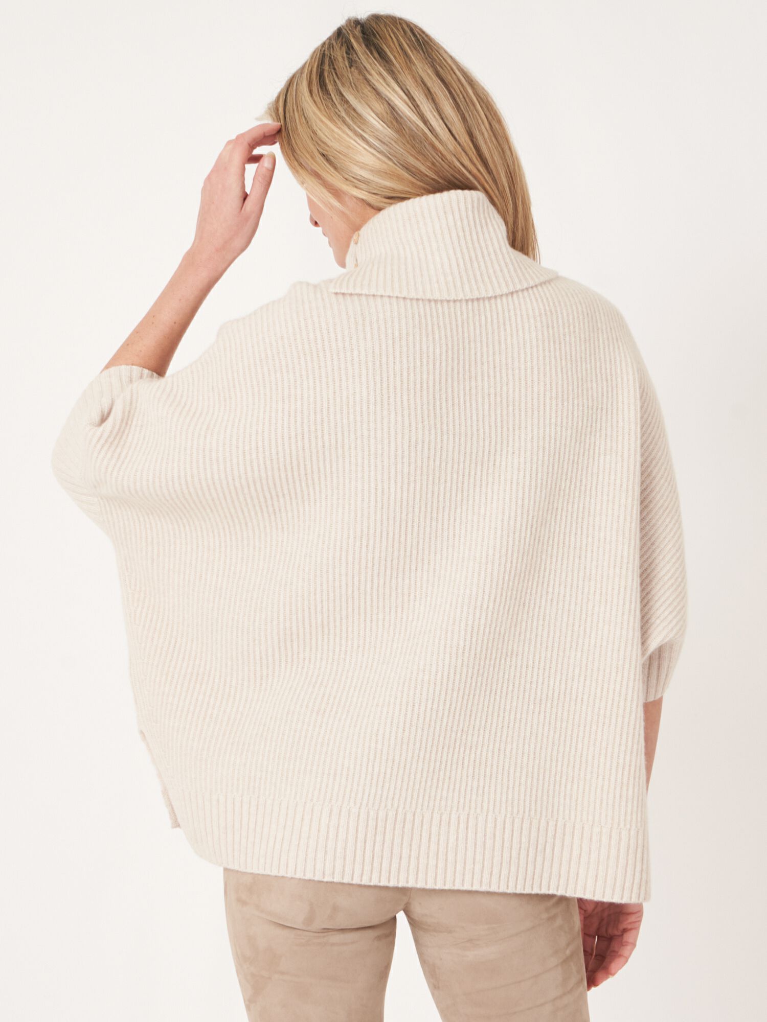 Wide turtleneck poncho sweater