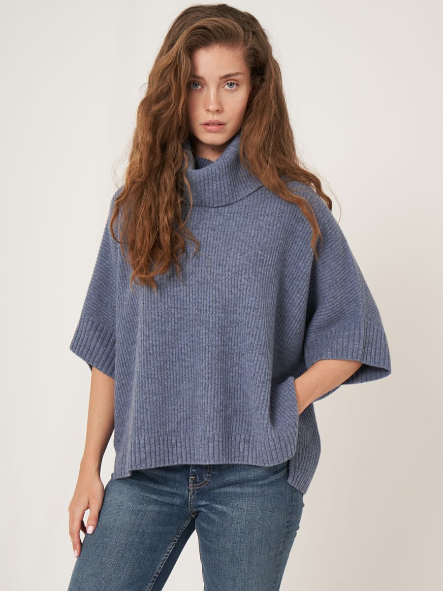 Wide turtleneck poncho sweater image number 0