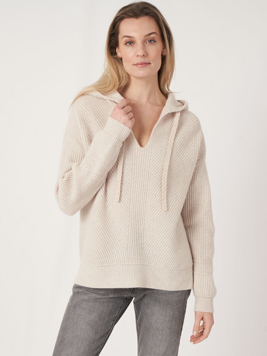 Rib knit hoodie with side slits image number 0