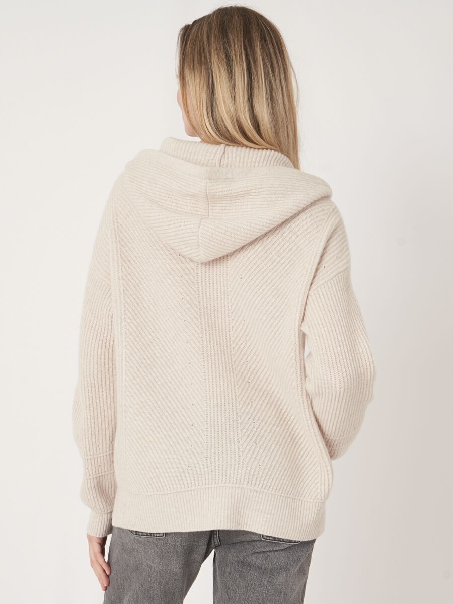 Rib knit hoodie with side slits image number 1
