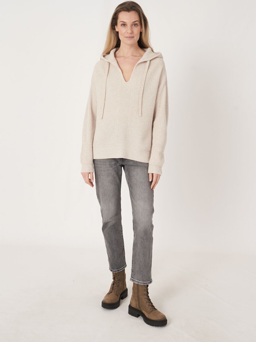 Rib knit hoodie with side slits image number 5