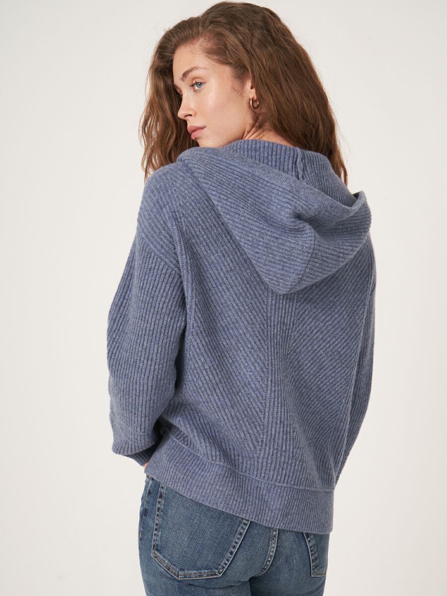 Rib knit hoodie with side slits image number 7