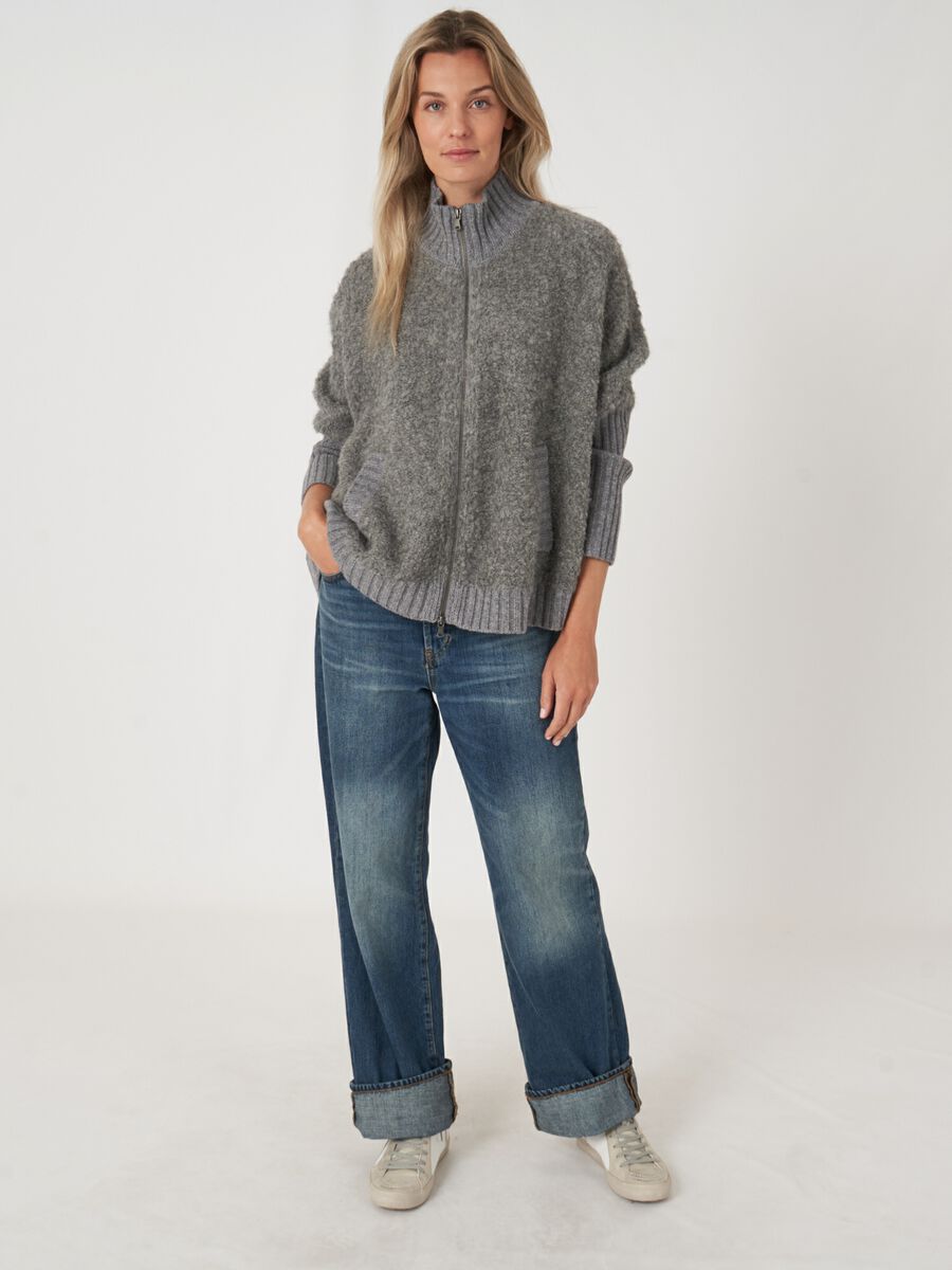 Italian yarn zip up cardigan with pockets image number 12