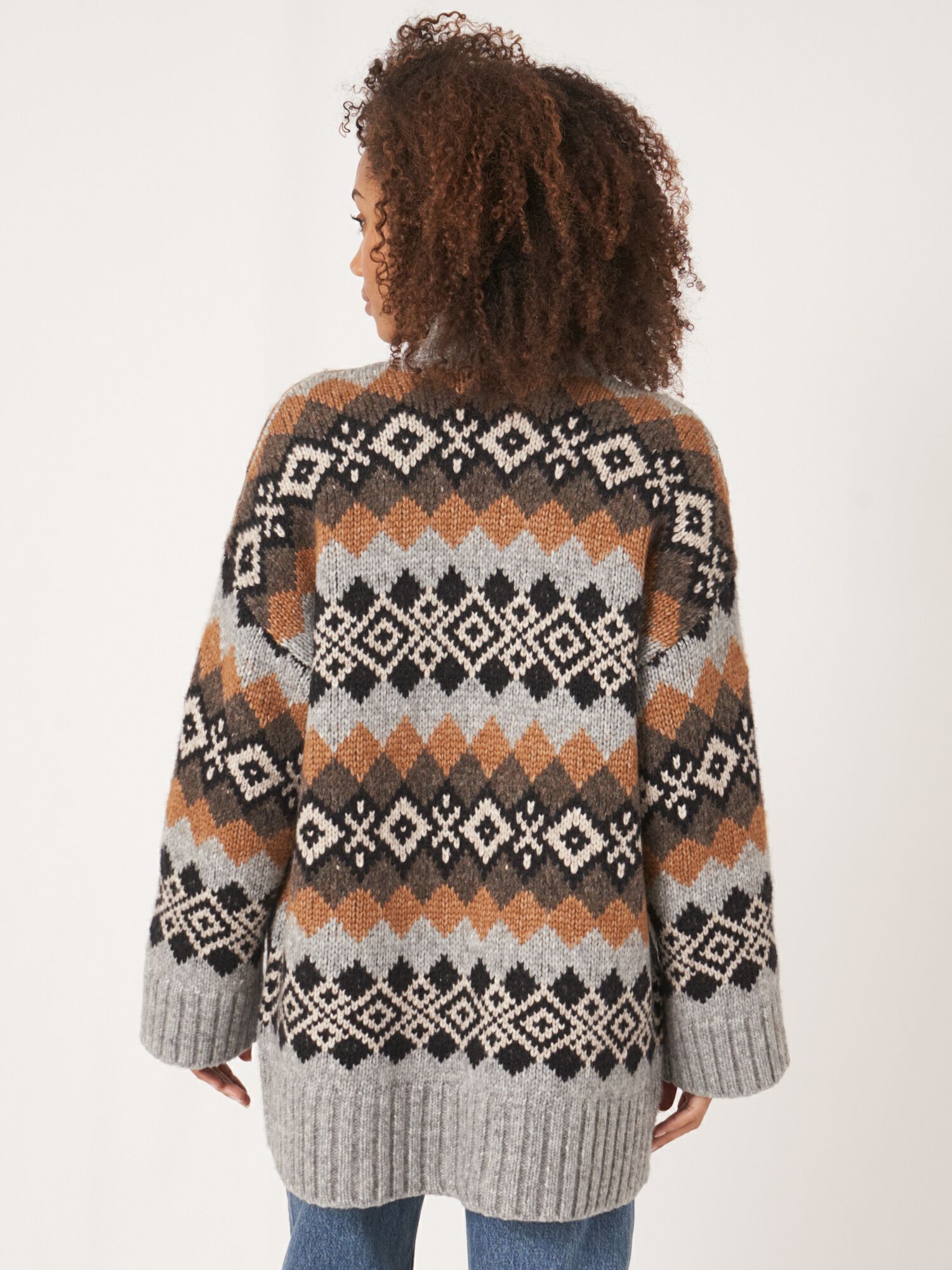 Italian yarn intarsia knit cardigan