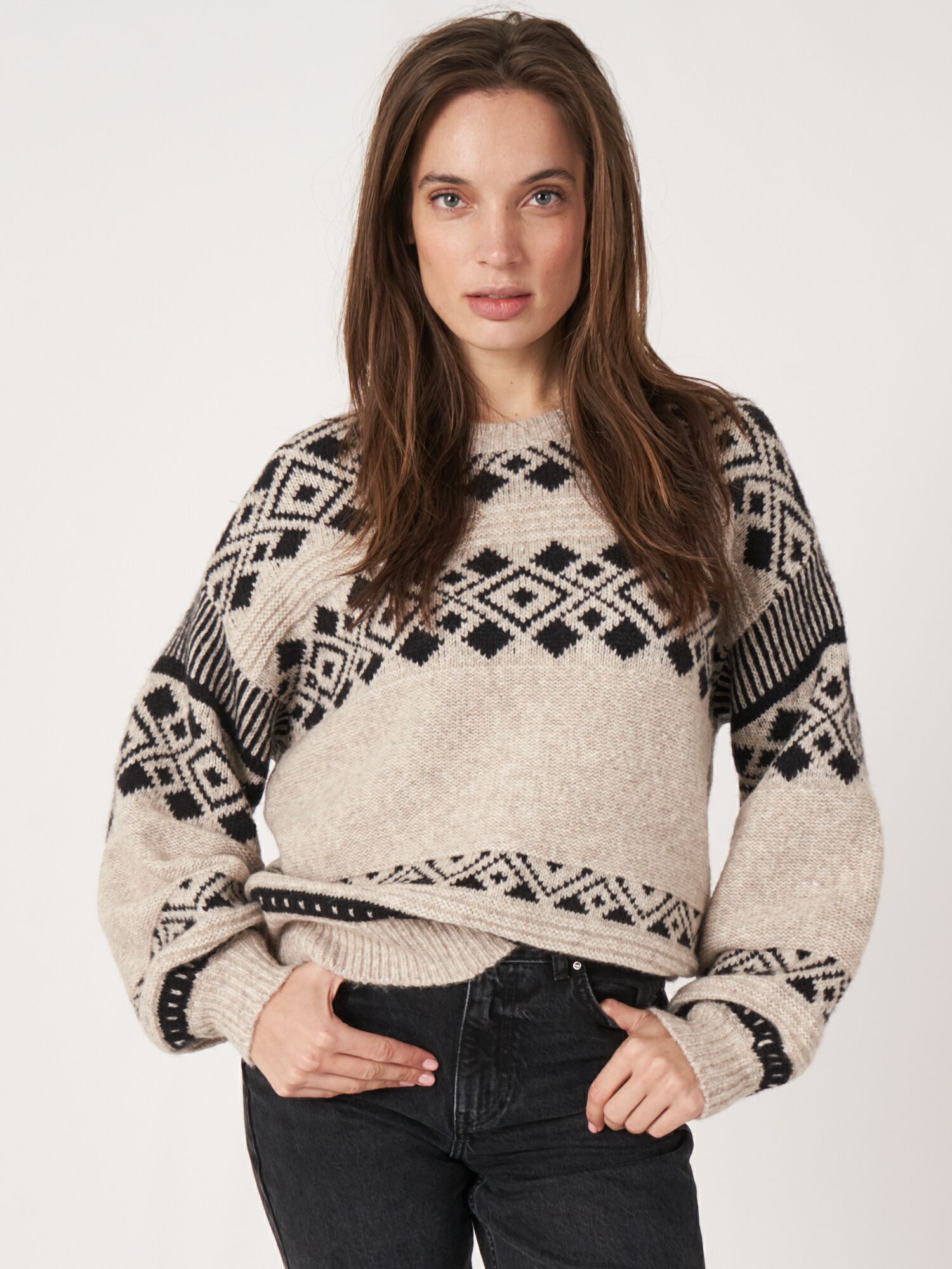 Women's Italian yarn intarsia knit sweater | REPEAT cashmere