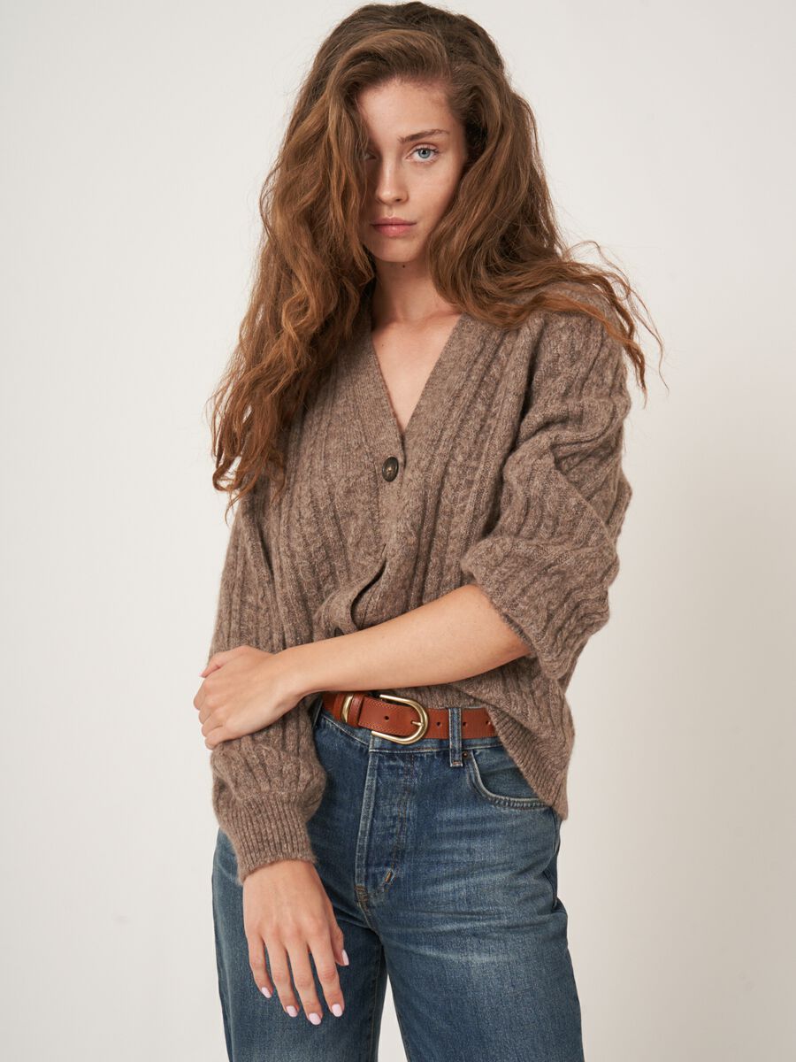 Buttoned cable knit cardigan image number 0