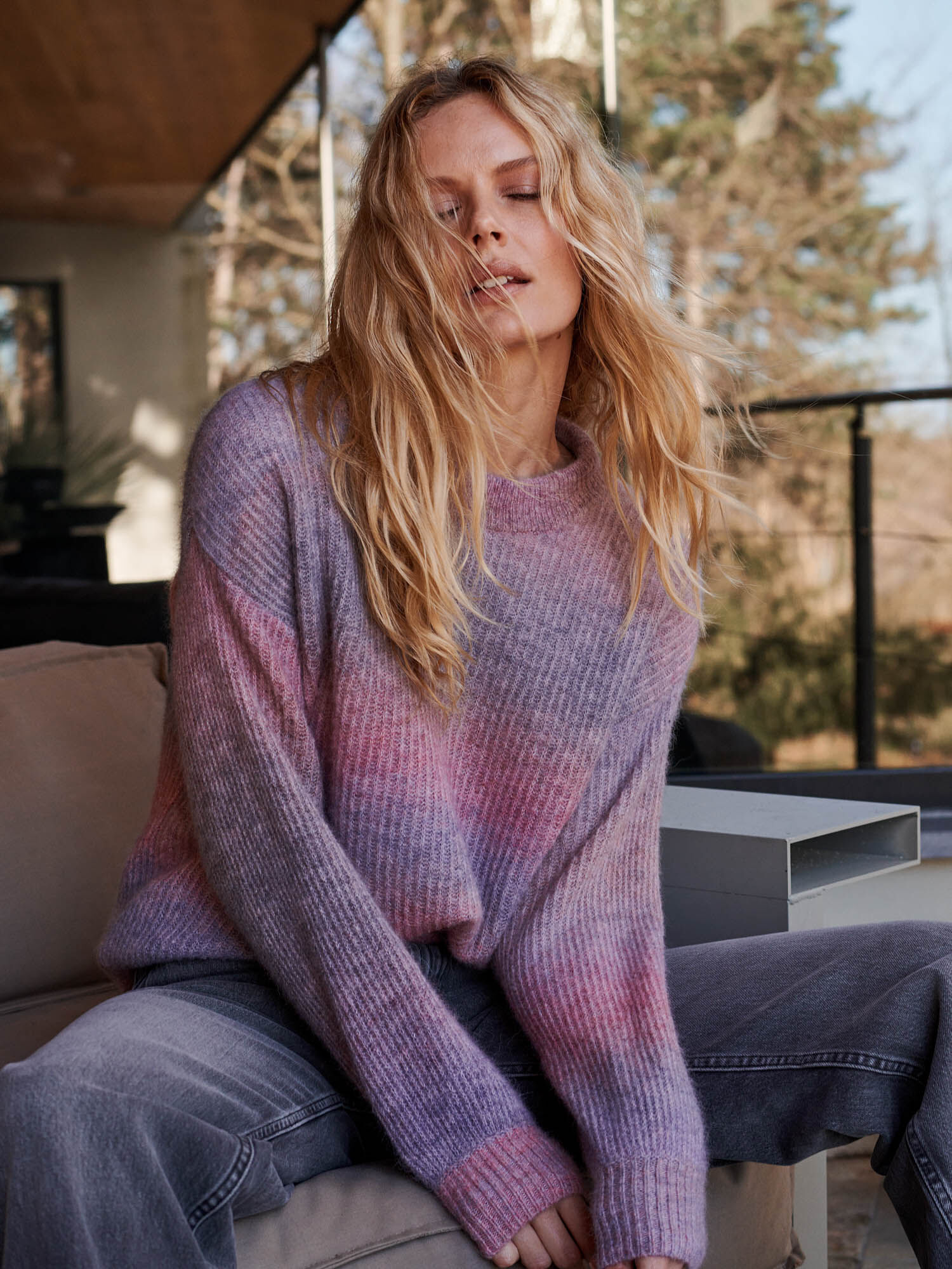 Italian wool blend space dye knit sweater