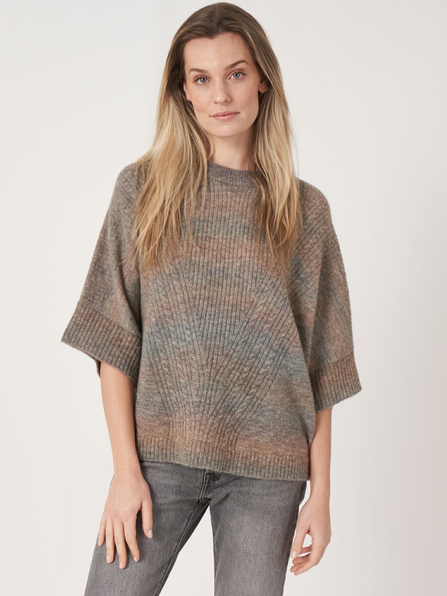 Italian wool blend space dye knit poncho sweater image number 0