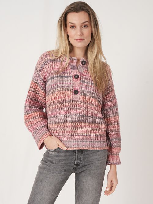 Space dye trui met halve knooplijst