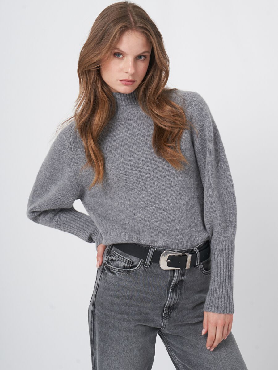 Wool sweater with ribbed stand collar image number 0