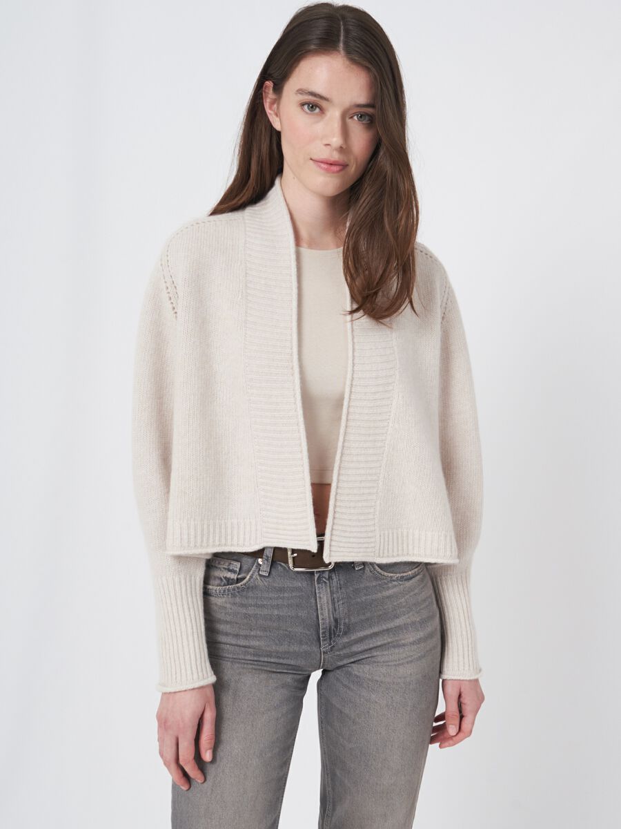 Cropped wool cardigan with pointelle details image number 0