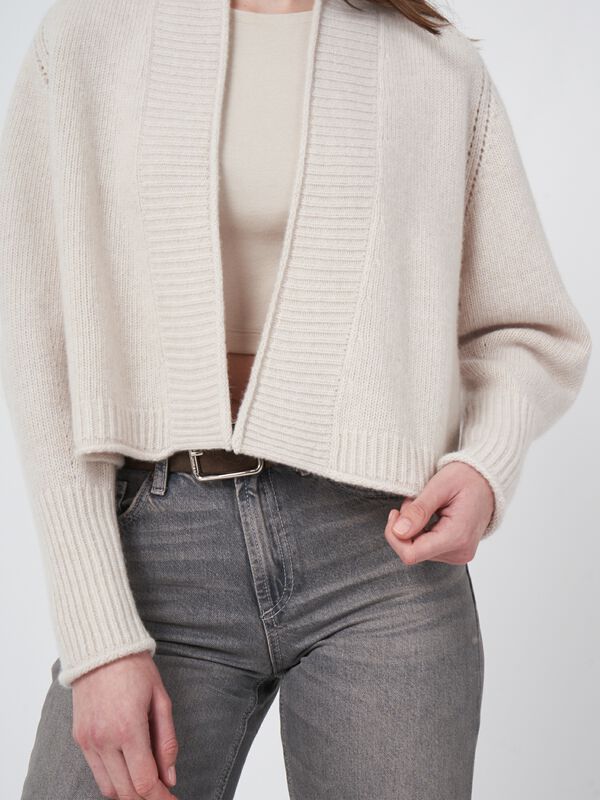 Cropped wool cardigan with pointelle details image number 2