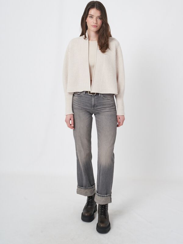 Cropped wool cardigan with pointelle details image number 4