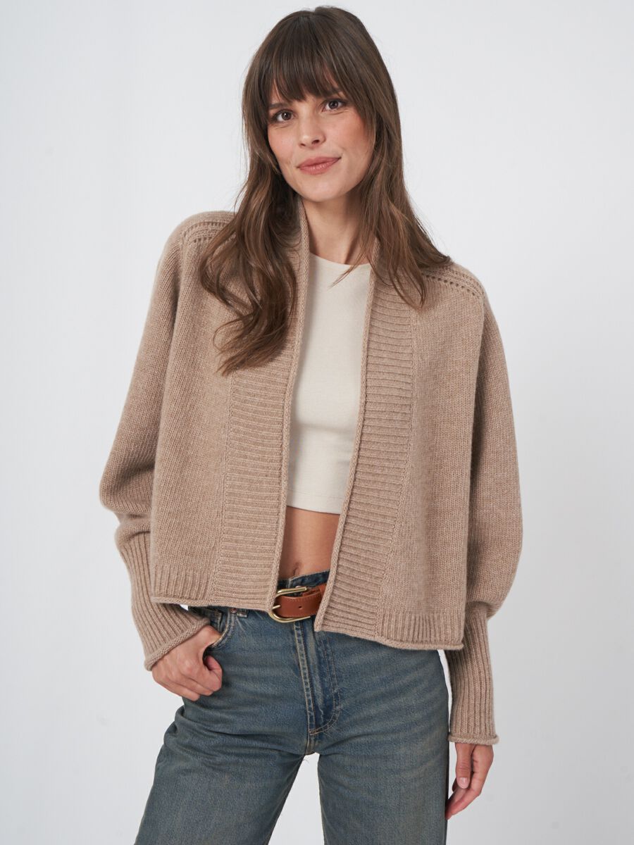 Cropped wool cardigan with pointelle details image number 0