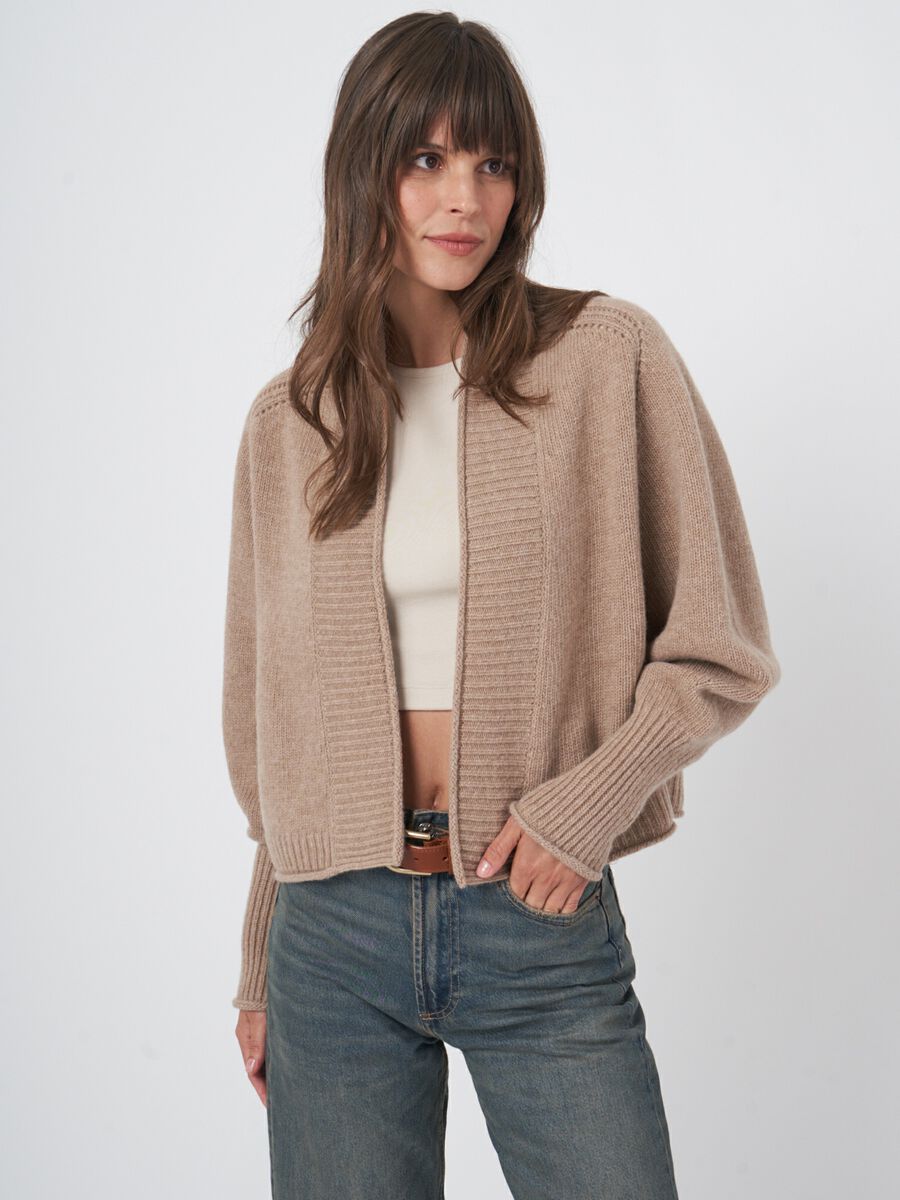 Cropped wool cardigan with pointelle details image number 3