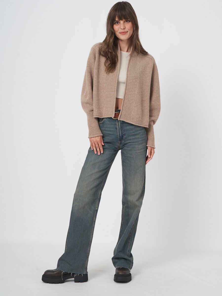 Cropped wool cardigan with pointelle details image number 5