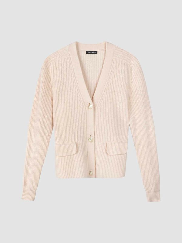 Cropped wool rib knit cardigan image number 0