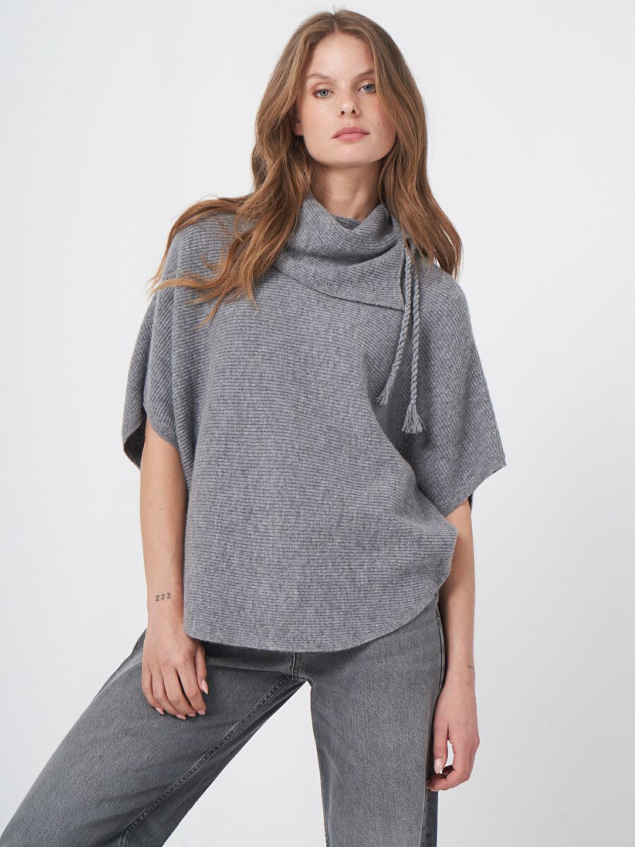 Wool rib knit poncho with wide turtleneck image number 0