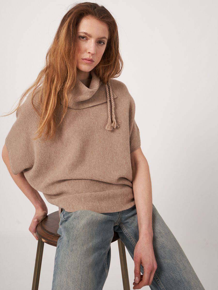 Wool rib knit poncho with wide turtleneck image number 2