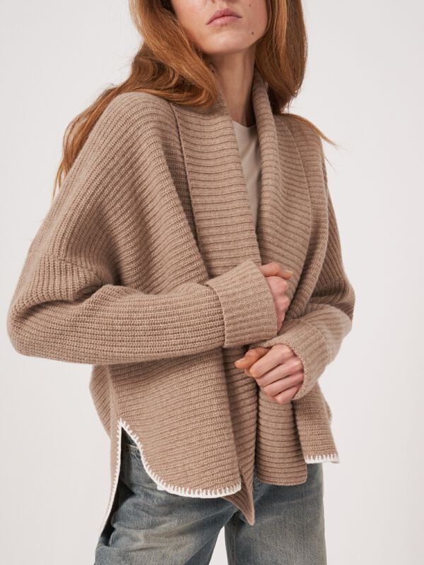Rippstrick-Cardigan mit breitem Schalkragen image number 1