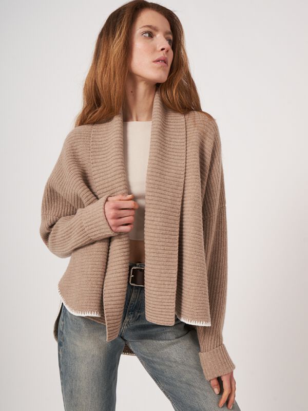 Rippstrick-Cardigan mit breitem Schalkragen image number 3