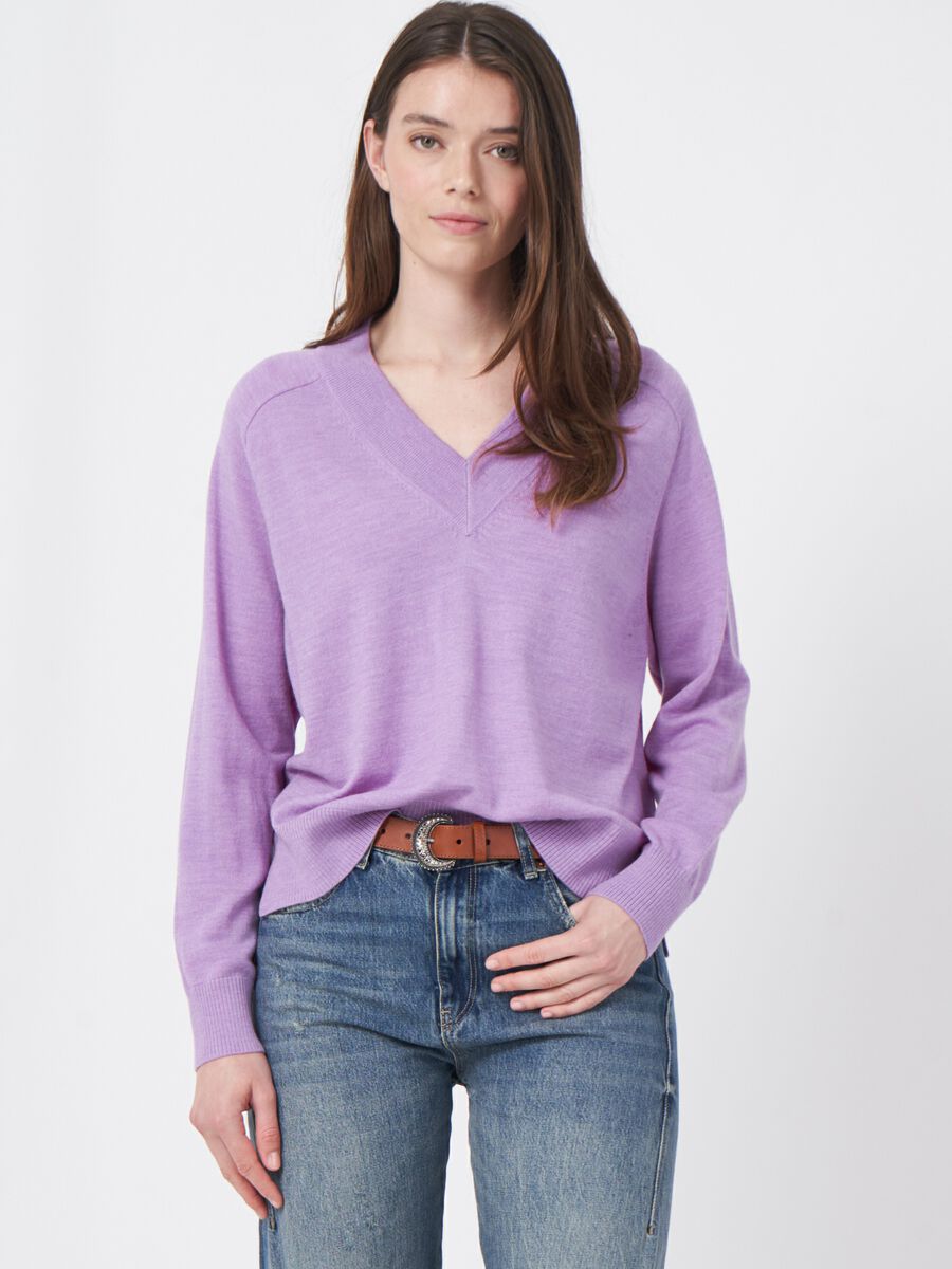 Merino wool sweater with wide ribbed V-neck image number 0