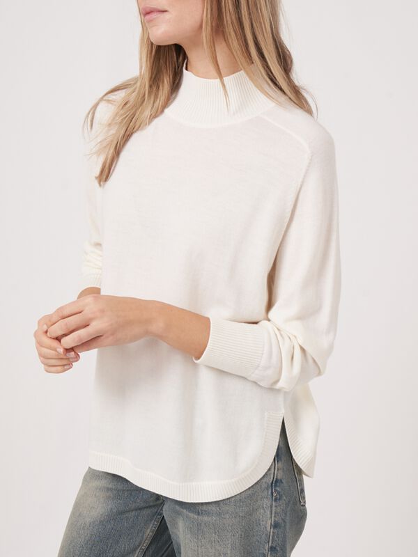 Merino wool sweater with ribbed stand-up collar image number 1