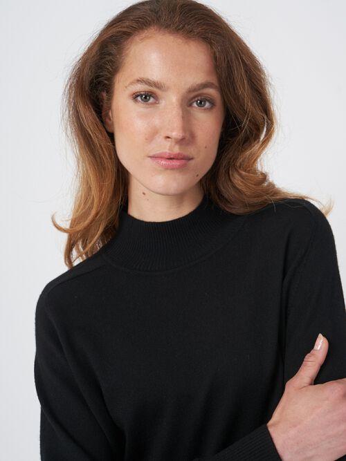 Merino wool sweater with ribbed stand-up collar