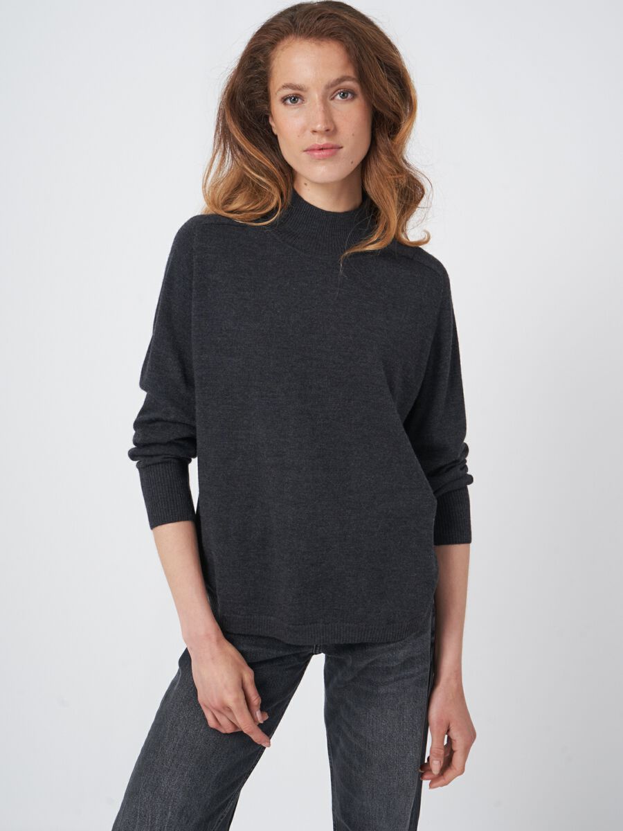 Merino wool sweater with ribbed stand-up collar image number 0