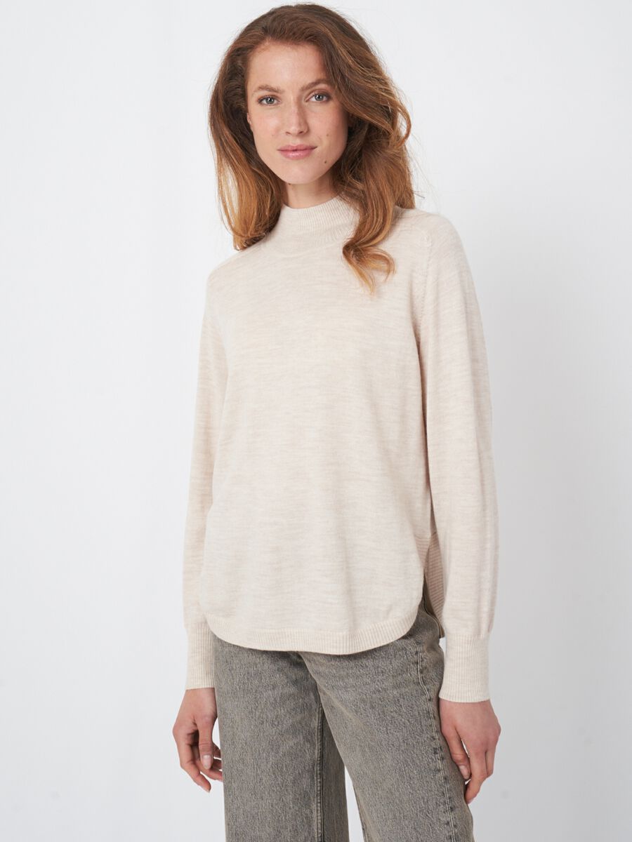 Merino wool sweater with ribbed stand-up collar image number 0