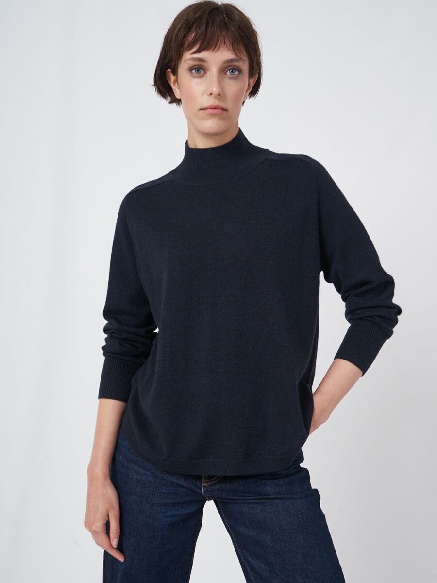 Merino wool sweater with ribbed stand-up collar image number 0